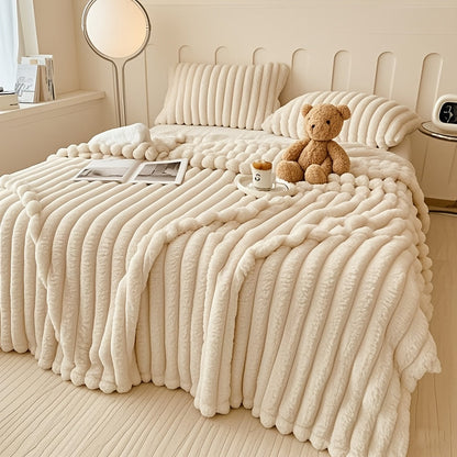 Luxury Cream Faux Rabbit Fur Sleep Blanket Super Soft Warm And Cozy Extra Soft - product view 5