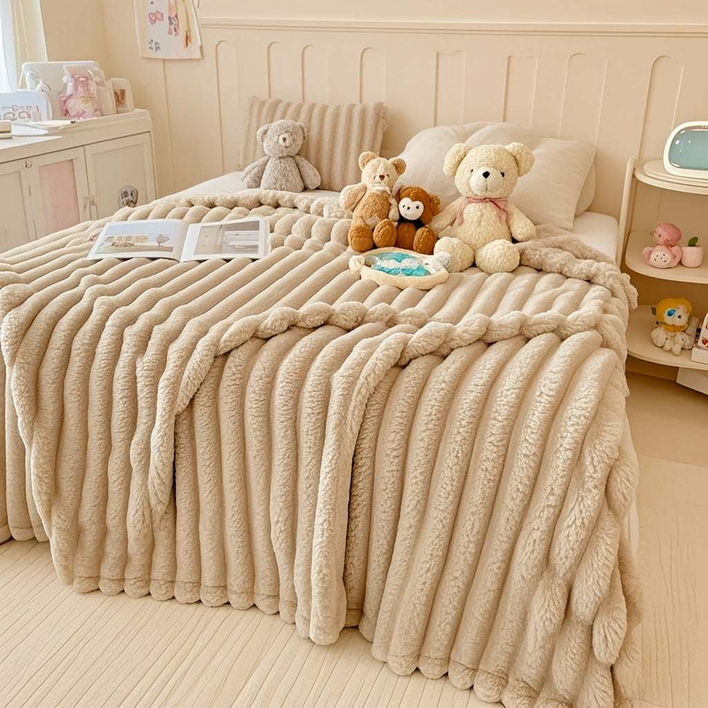Luxury Cream Faux Rabbit Fur Sleep Blanket Super Soft Warm And Cozy Extra Soft - product view 2