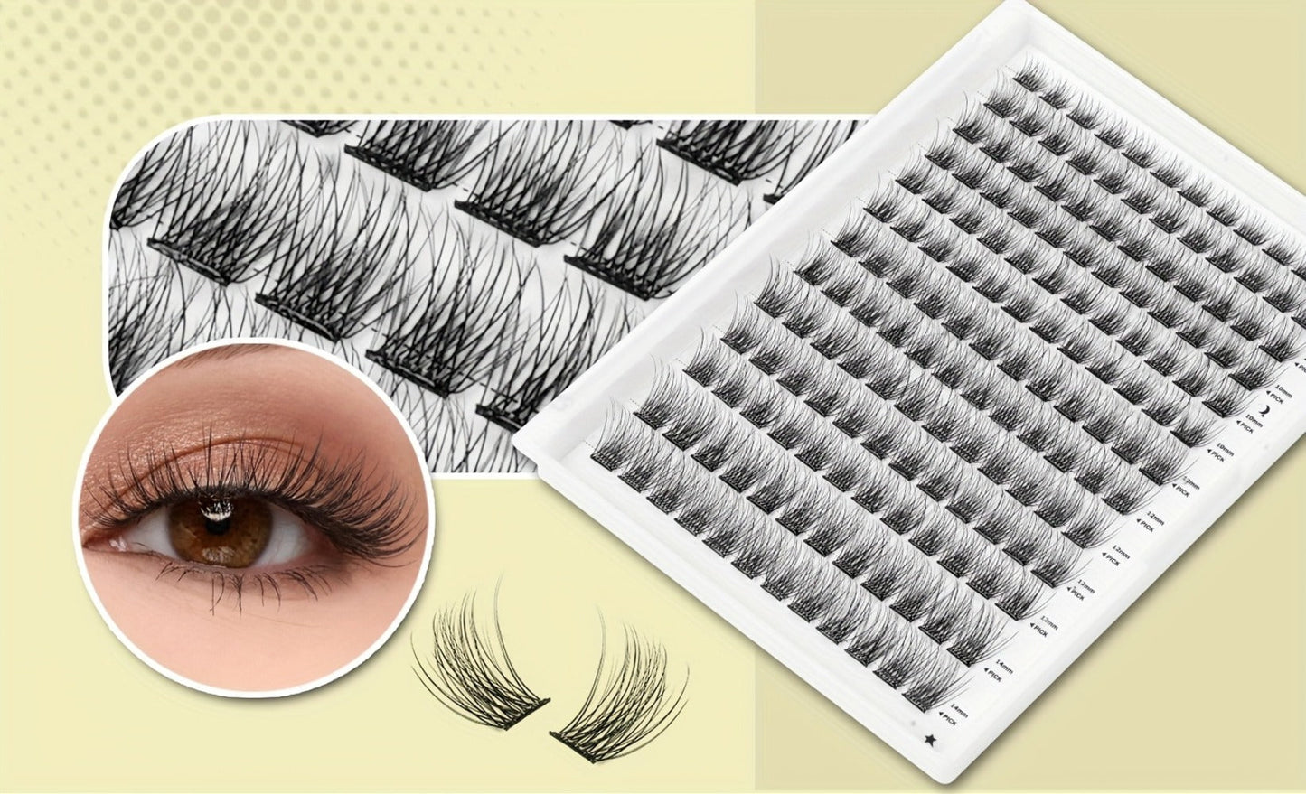 156Pcs No-Glue Lash Clusters Kit — Self-Adhesive Pre-Glued DIY Eyelashes with 2 Tweezers, Reusable Natural Look Cluster Lashes, No Remover No Residue False Eyelash Extension Kit for Women Beginners
