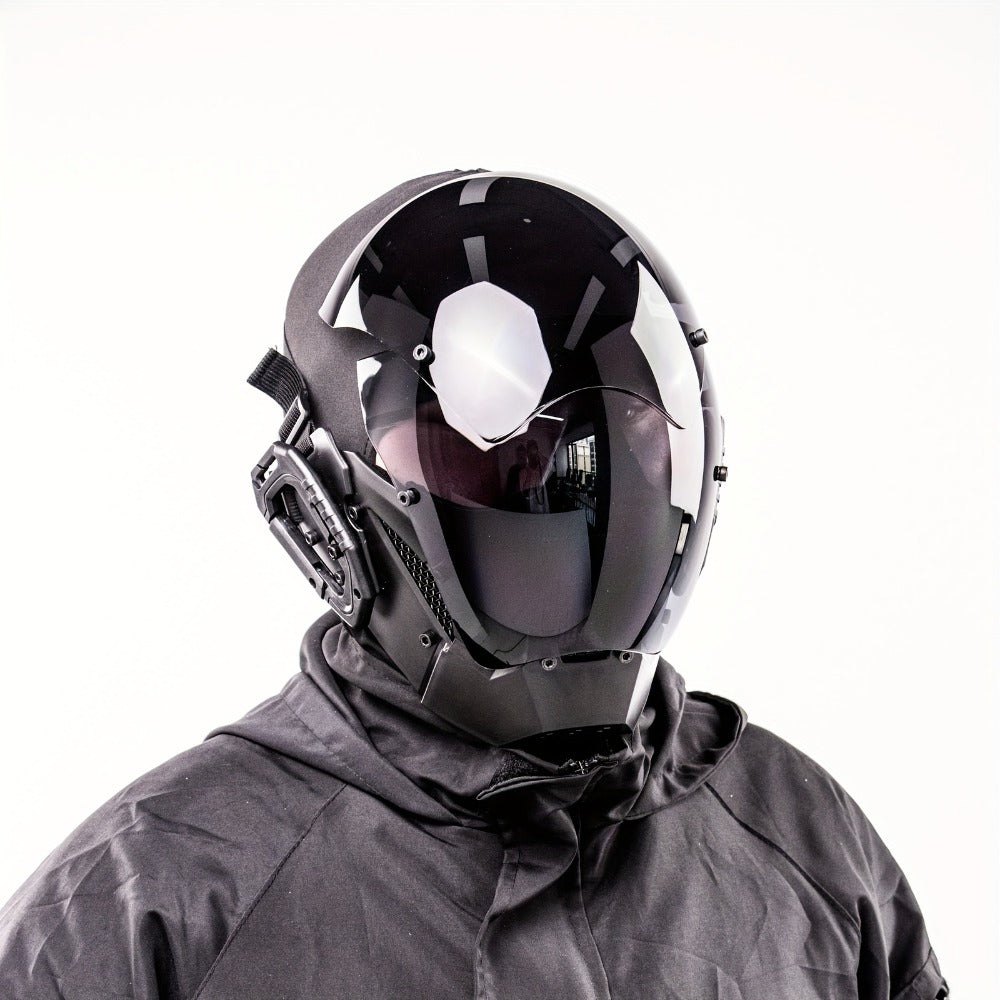 Mechanical Cyberpunk Mask Black – Futuristic Sci-Fi Half Face Costume Prop for Halloween Cosplay, Rave Bar Club Party, Stage Performance & Photography, Cool Gift for Adults Men Women