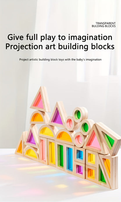 Translucent Acrylic Building Blocks for Kids – Colorful Geometric Construction Toy Set, Sensory Light Table Play, STEM Educational Toy for Toddlers, Birthday Holiday Gift for Boys & Girls Ages 3+