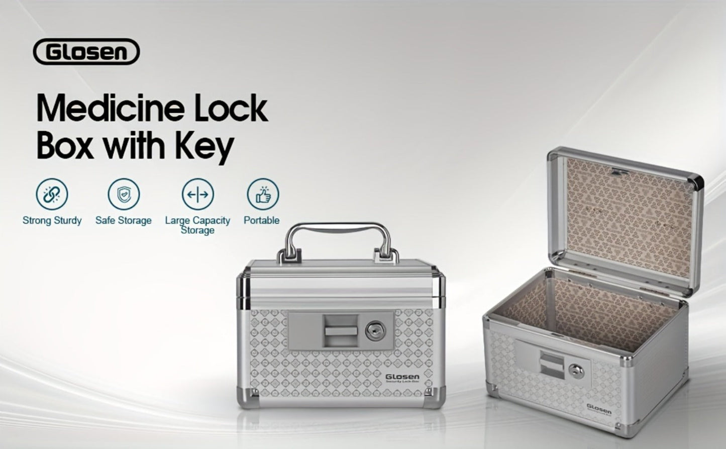 Locking Medicine Storage Box Aluminum Alloy with Key Lock & Handle – High-Capacity Family Medicine Organizer, First Aid Lockbox for Home, Travel & Office, Small & Medium