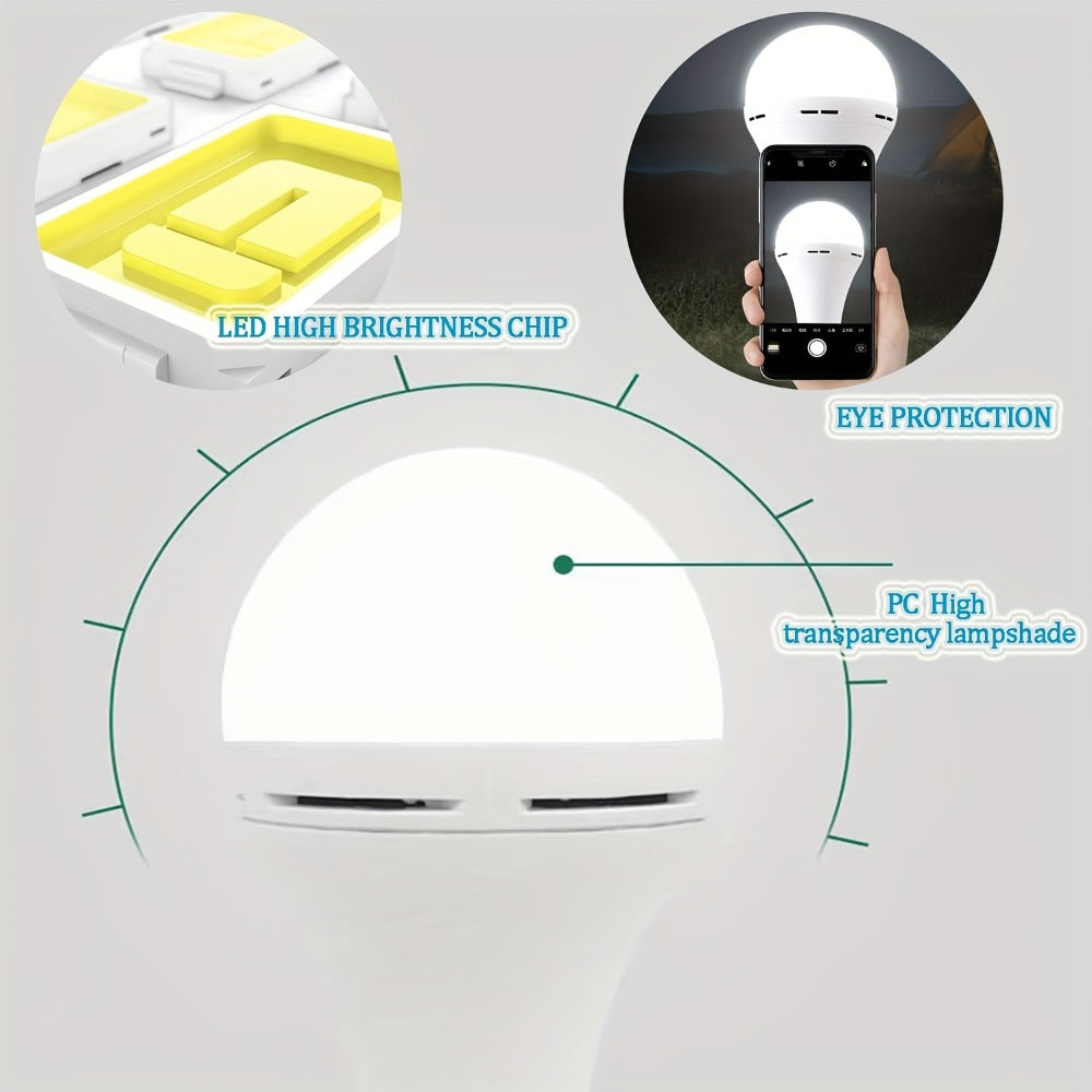 Rechargeable Emergency LED Light Bulb 12W 6500K 2000mAh with Polished Metal Finish – Spherical Design Half-Flip Installation Backup Battery Bulb for Camping Hiking Indoor Outdoor Power Outage, 4 Pack