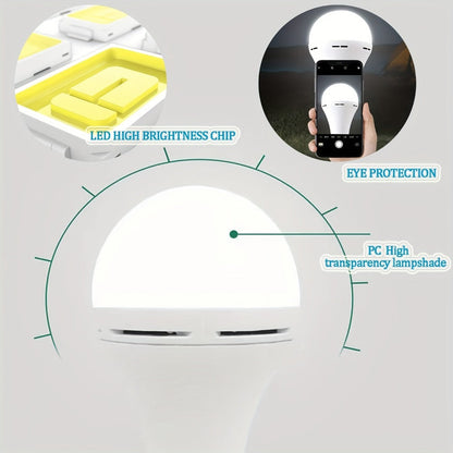 Rechargeable Emergency LED Light Bulb 12W 6500K 2000mAh with Polished Metal Finish – Spherical Design Half-Flip Installation Backup Battery Bulb for Camping Hiking Indoor Outdoor Power Outage, 4 Pack