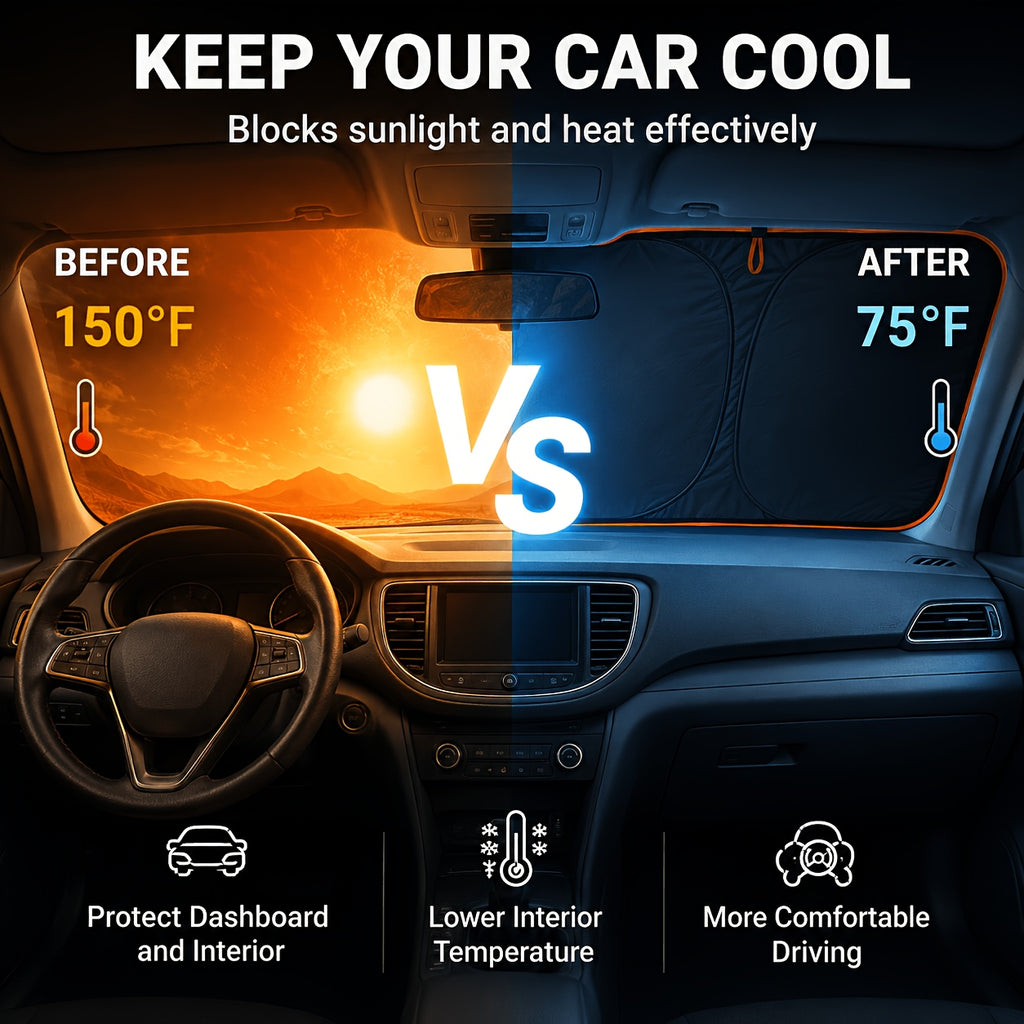 2026 New Portable Insulated Sunshade, a One-Piece Car Sunshade, Is a Titanium Silvery Upgraded And Thickened Sunshade Designed Specifically for Car Front Windshields. It Effectively Blocks Sunlight, Is Easy to Install