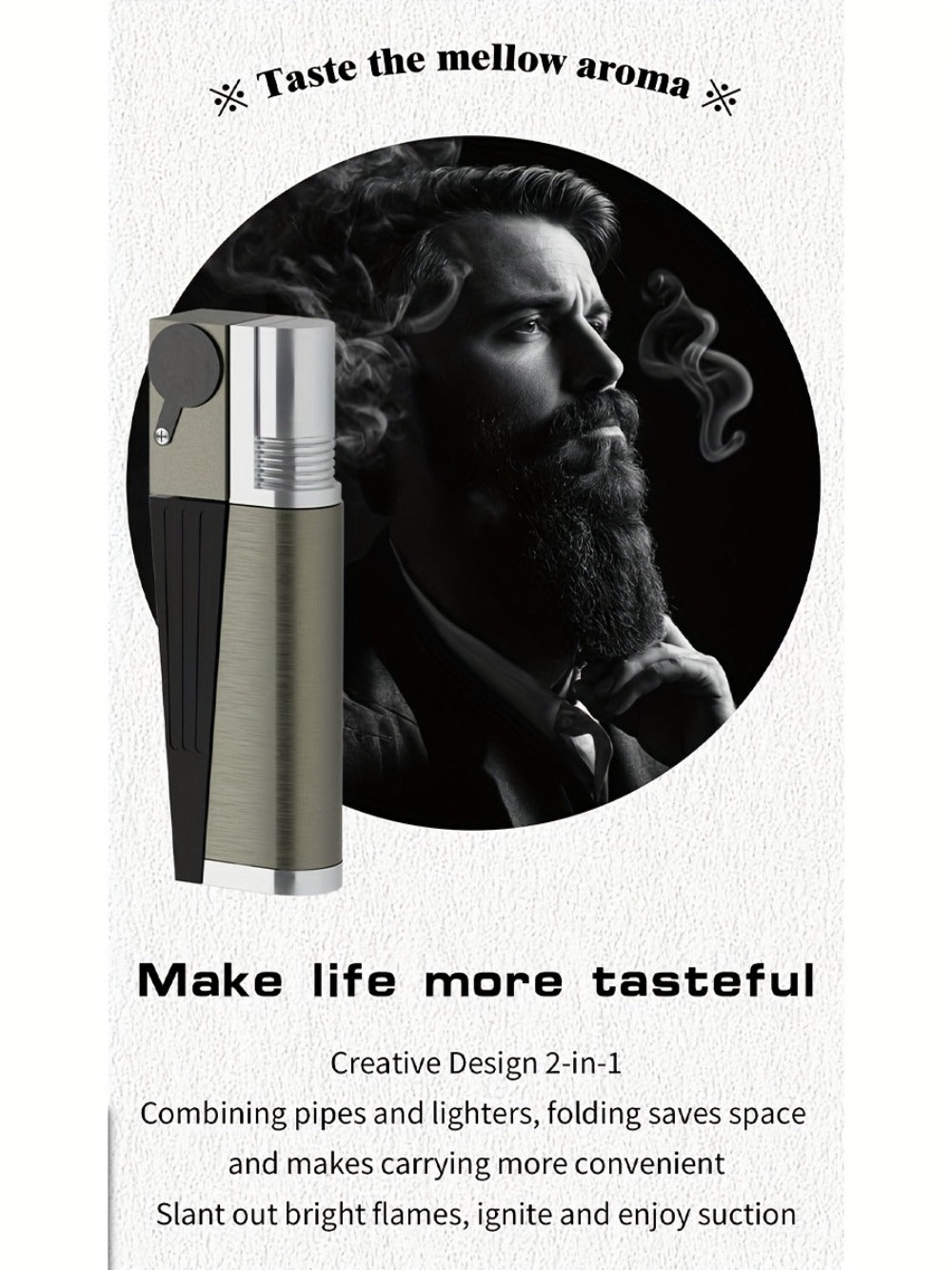 Folding Pipe Lighter Refillable 2-in-1 with Adjustable Flame, Metal-Crafted Durable Design, Gift Box Included – Windproof Butane Lighter for Men, Outdoor, Christmas & Valentine’s Day Gift