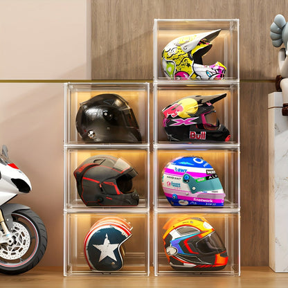 XL Clear Stackable Acrylic Storage Bins with Magnetic Lid – Dustproof Large Display Case for Figures, Collectibles, Helmets, Shoes, Bags, Books, 50L Foldable Organizer 1/2pcs