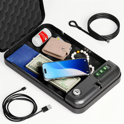 Gun Safe - Portable Pistol Safe Box with Electronic Password & Key Access, USB-C Powered, Silent Mode, Compact Security Lock Box for Home, Car, Travel, Office & Dorm