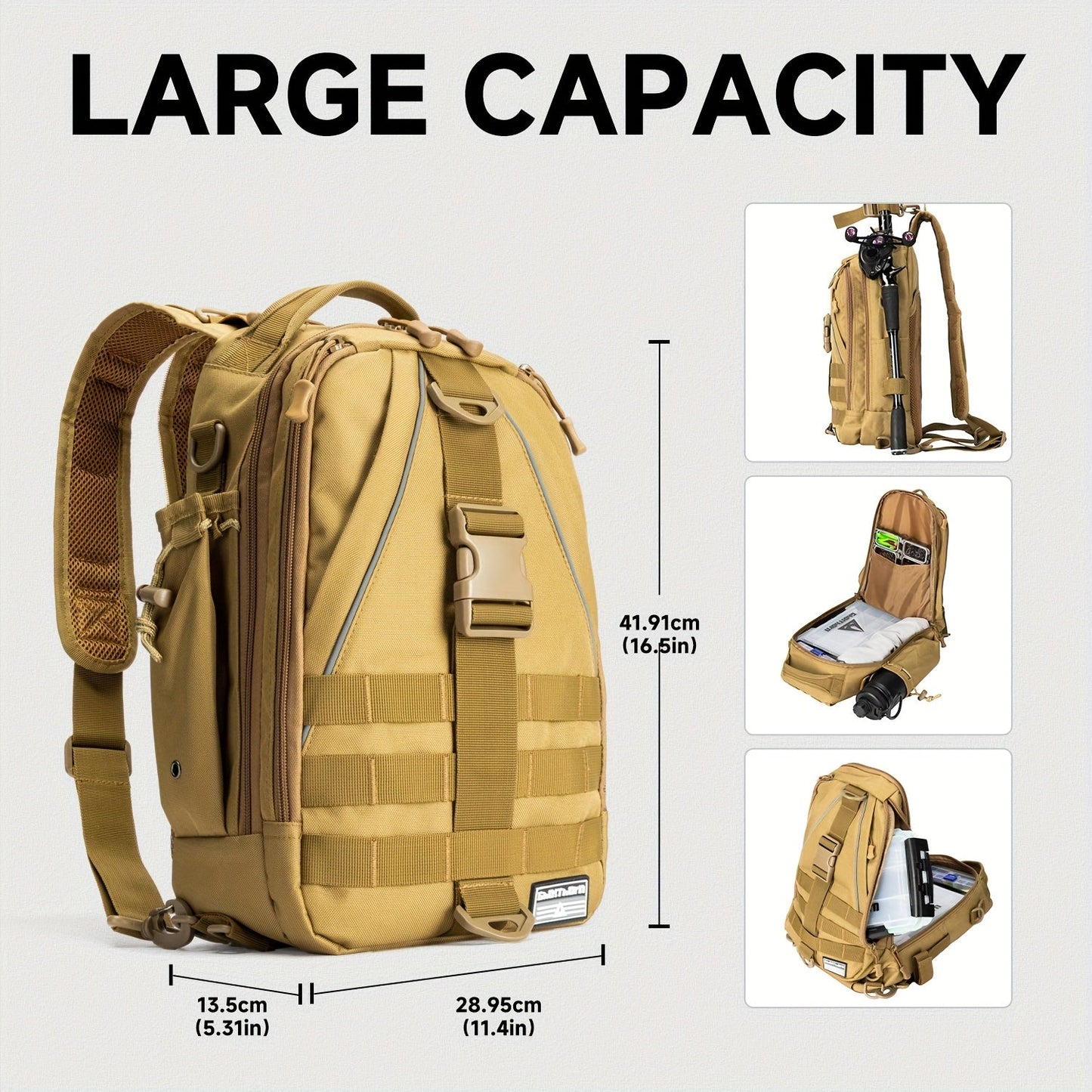 Waterproof Fishing Backpack Tackle Sling Bag – Rod Holder Daypack for Shore, Kayak & Fly Fishing | Men Women Outdoor Gear