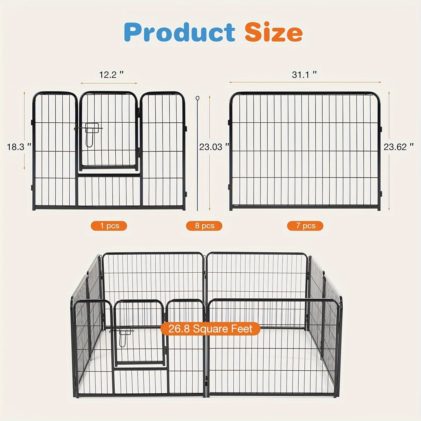 Dog Playpen Heavy Duty Foldable - 8 & 16 Panel Pet Exercise Pen for Large Medium Small Dogs, Portable Indoor Outdoor Puppy Pen for Yard Garden Camping RV, 24"/32"/40" Panel Height