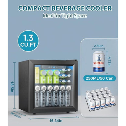 Beverage Wine Cabinet 9.51 Gal - Small Wine Cooler with Electronic Touch Control & LED Light, Compact Drink Refrigerator for Kitchen, Bedroom, Office, Bar & Living Room, Perfect Holiday Gift