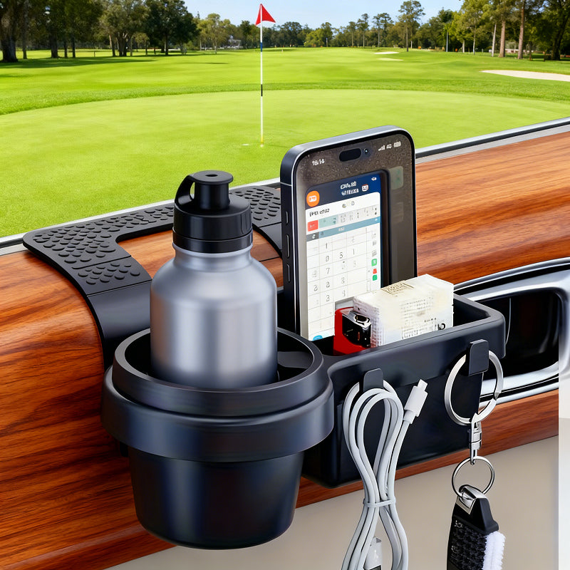 A Multifunctional Car Storage Box Featuring Cup Holders, a Beverage Rack, a Side Door Window Phone Slot, And a Hanging Storage Shelf - Made of Durable ABS Material, Easy to Install, And Designed to Save Space