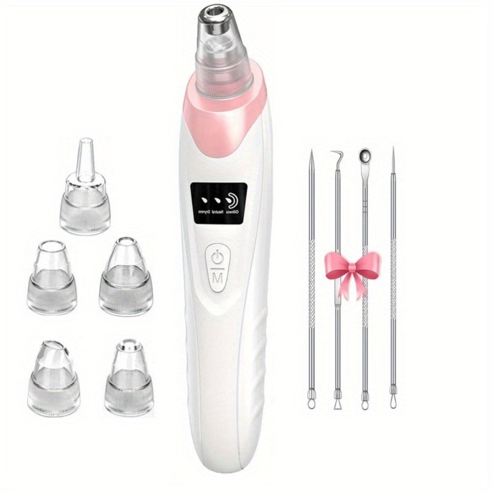 Blackhead Remover Vacuum 3-Level Suction USB Rechargeable Pore Cleanser - 5 Replaceable Probes 4 Tools Electric Deep Pore Extractor for Face Nose - Acne Sebum Whitehead Removal Gift for Women