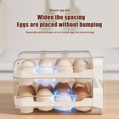Egg Storage Container 32 Grid Double Layer with Drawer | Fridge Egg Holder Organizer | Sturdy PET+PP Stackable Egg Tray for Refrigerator, Keeps Eggs Fresh & Organized