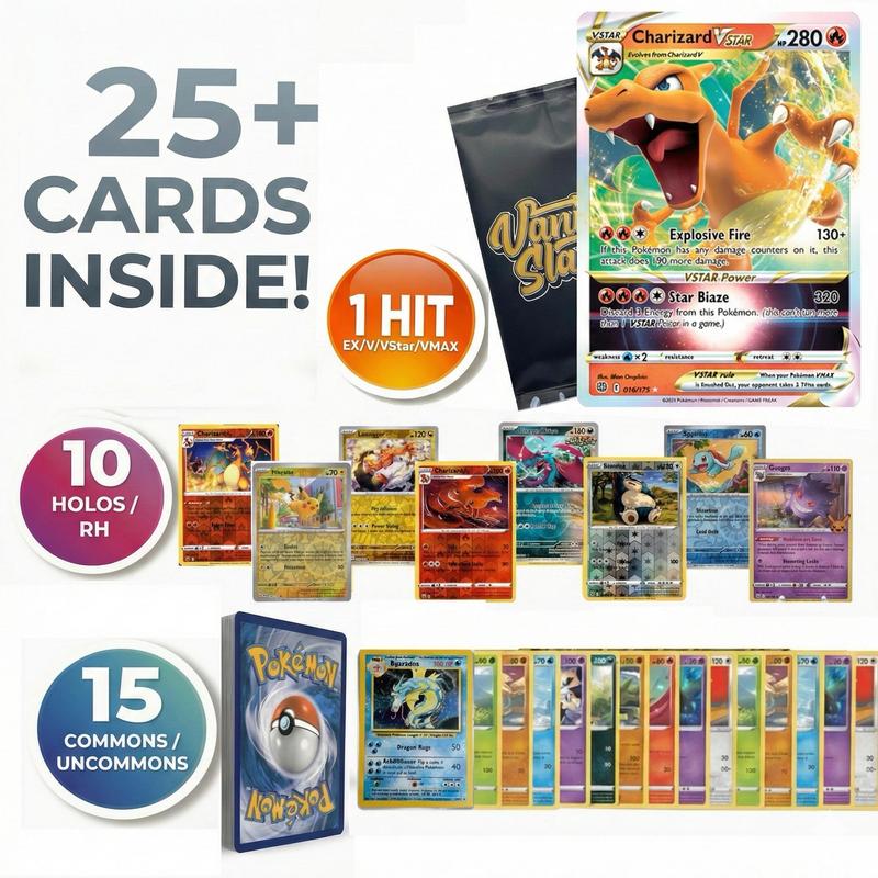 Pokemon Mystery Pack 26 Cards | 1 Hit Card Guaranteed EX GX V VMAX Ultra Rare | 10 Holos & Reverse Holos | Spark Starter Pack for New Collectors & Kids | Perfect Pokemon Gift