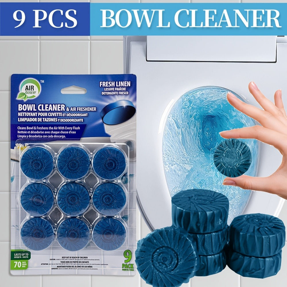 Automatic Toilet Bowl Cleaner Tablets 9/36pcs - Low Odor Fresh Linen Lavender Pine Mix Scents, Powerful Stain Removal Long-Lasting Deodorizer, Safe for Plastic Surfaces, Easy Use for Home & RV Toilet