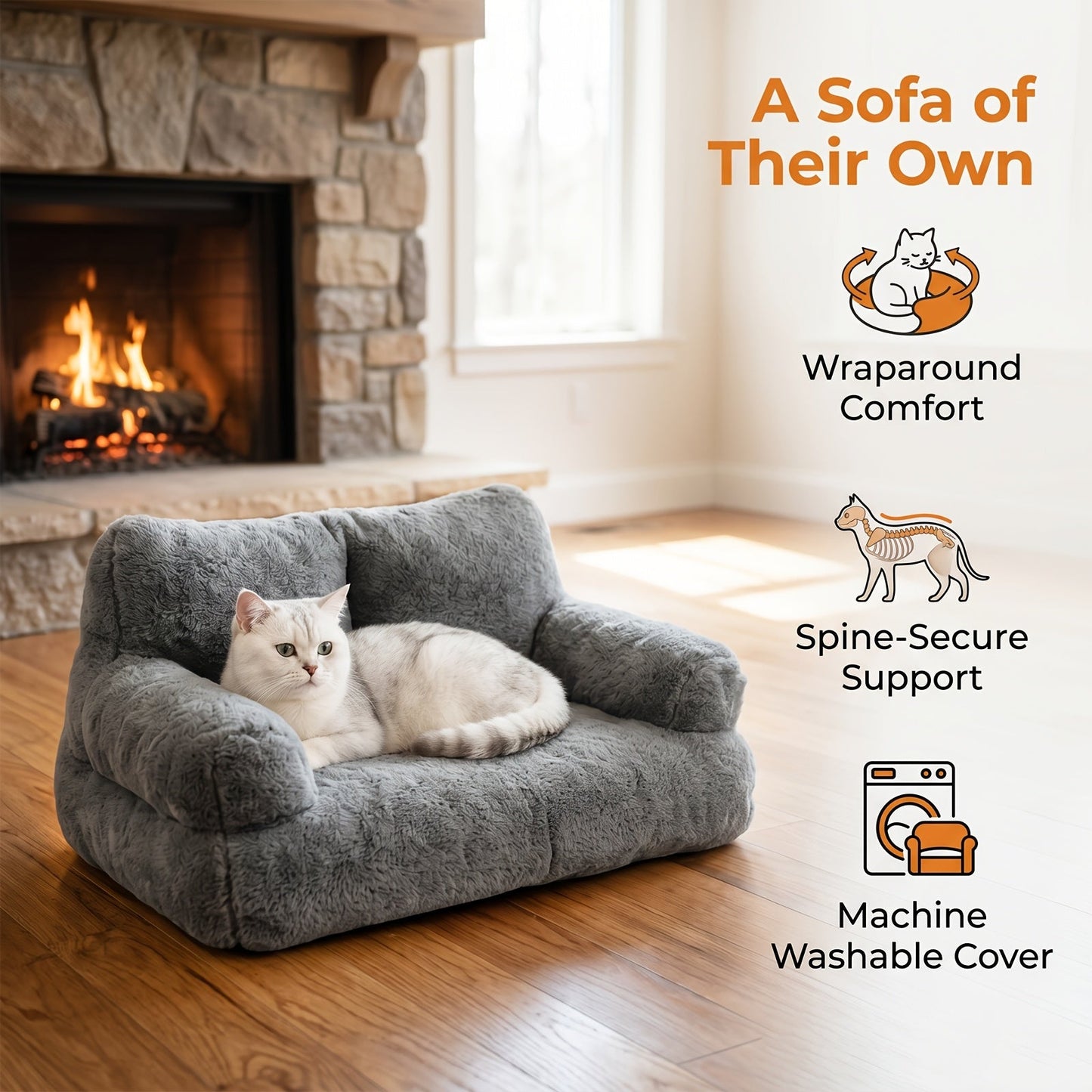 Plush Cat Sofa Bed – Four Seasons Comfort Washable Pet Couch for Cats & Small Dogs | M, L, 2XL, 3XL