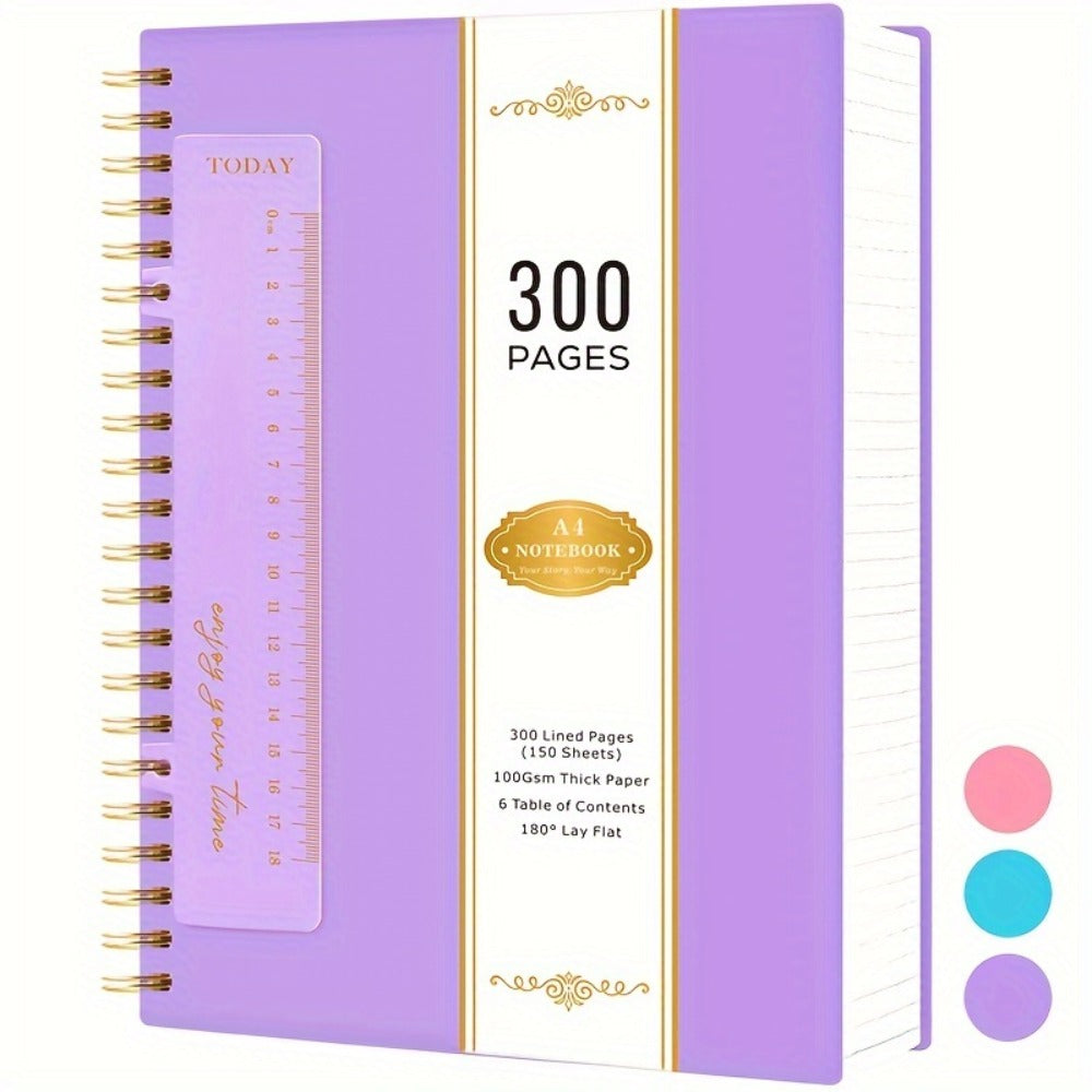 Large Spiral Notebook 300 Pages Hardcover – 8.5x11 A4 College Ruled 100GSM Lined Paper PVC Waterproof Cover for Work School Travel Women Men Purple Pink Blue Black Yellow Green