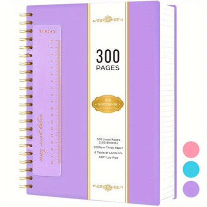 Large Spiral Notebook 300 Pages Hardcover – 8.5x11 A4 College Ruled 100GSM Lined Paper PVC Waterproof Cover for Work School Travel Women Men Purple Pink Blue Black Yellow Green