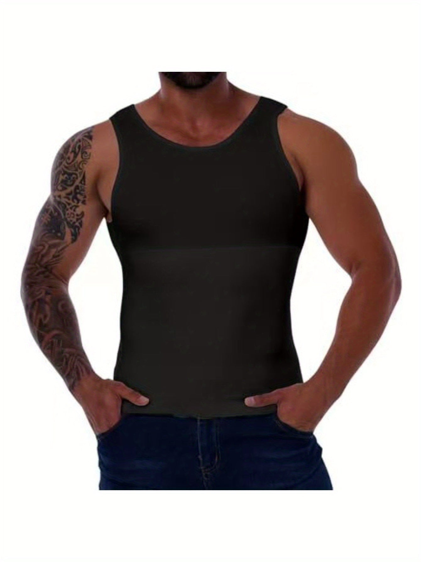 Men's Plus Size Compression Shirt – Sleeveless Crew Neck