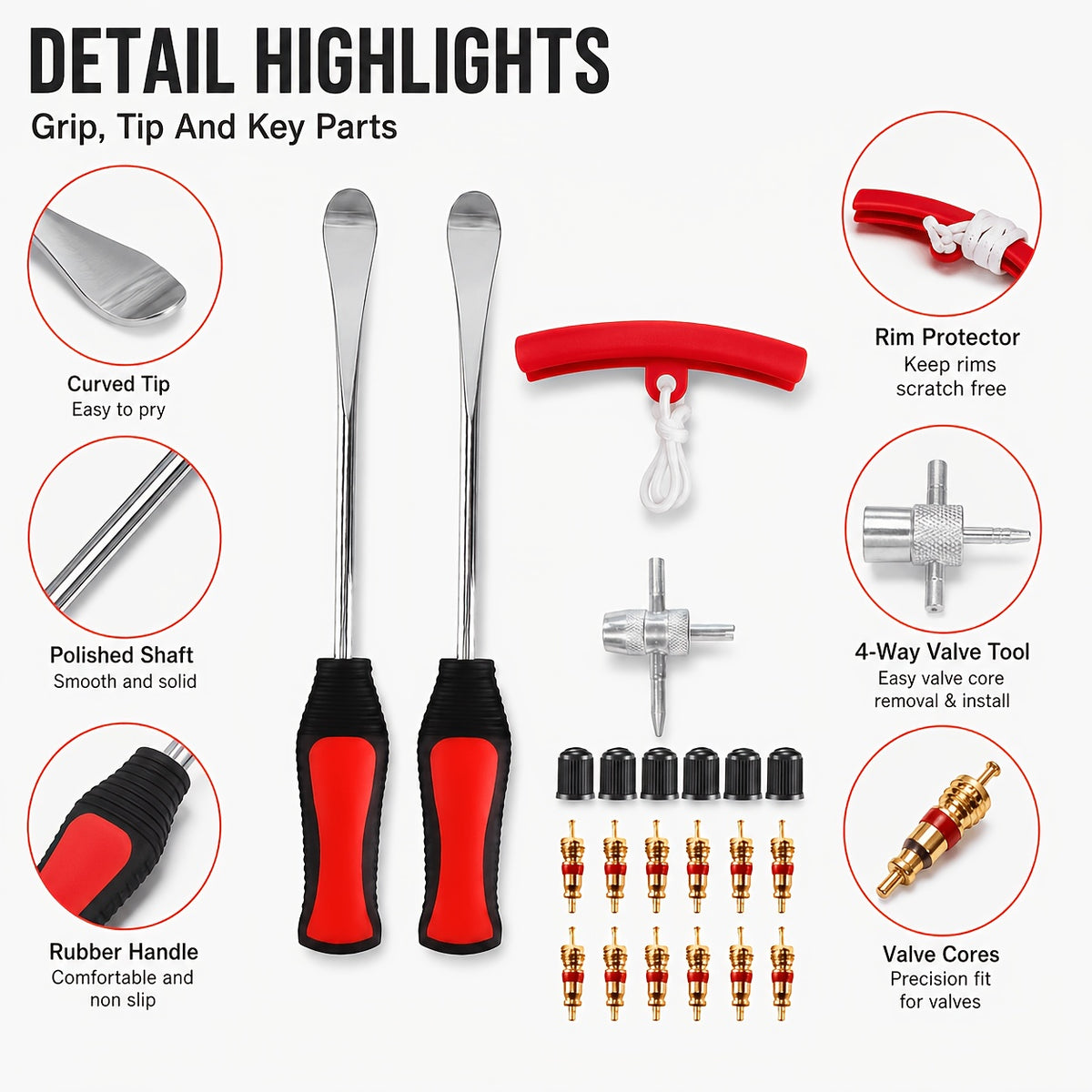 29/24/12pcs Tire Changing And Valve Service Tool Kit with Tire Lever Tools, Valve Caps, Valve Cores, 4-Way Valve Tool, And Storage Pouch for Garage Tire Maintenance And Vehicle Care