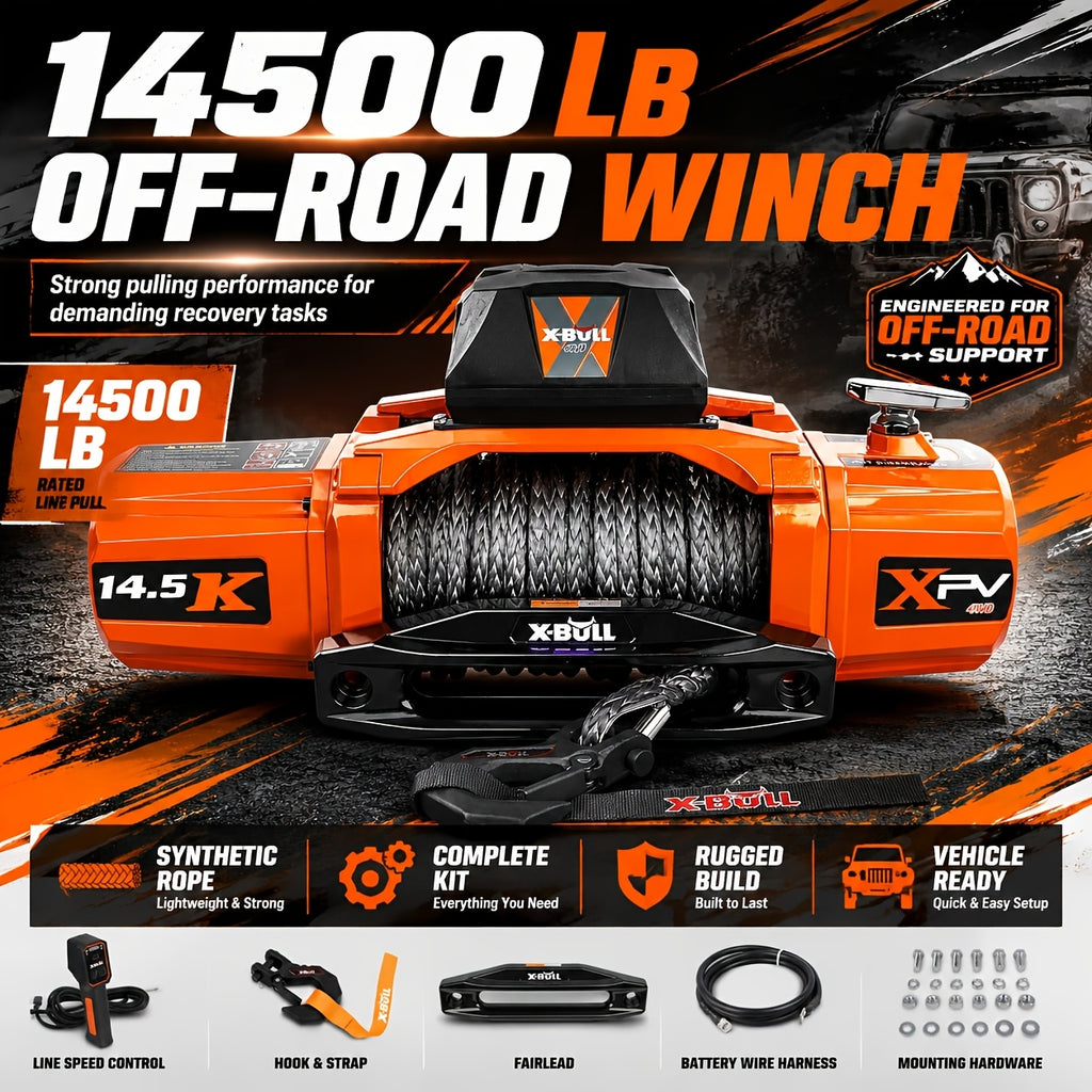 14500lb/5000lb/4500lb/3000lb Electric Winch 12V Winch Steel Cable Synthetic Rope Offroad Towing Trucks Trailers SUVs Offroad Recovery Robust Construction for SUV Trailer Boat Winch ATV UTV ATV Winch Kit 4WD 4X4