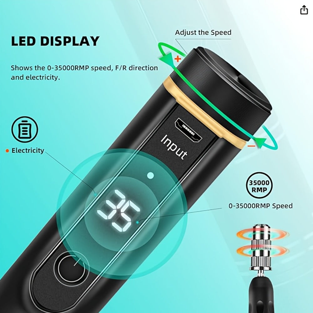 Nail Drill Machine 35000 RPM LCD Display Rechargeable Portable Electric Nail File with Forward Reverse Rotation Low Noise – Professional Nail Grinder for Gel Acrylic Natural Nails Manicure Pedicure Home Salon