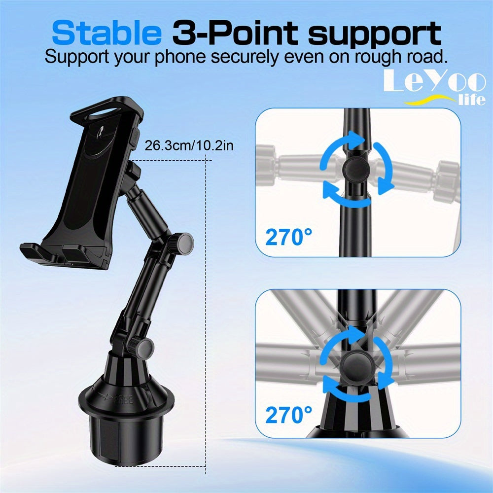 Tablet And Smartphone Car Cup Holder Mount, a Versatile 3-In-1 Phone Holder with an Adjustable Sturdy Base, Accommodates Devices from 4.7 to 14 Inches, Suitable for Ipad Mini/Air/Pro, Iphone, And All Mobile Phones, Made of ABS Material, Rotatable