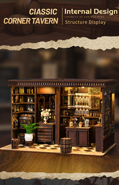 Miniature Book Nook Kit Corner Lounge – DIY 3D Wooden Bookshelf Insert, Cozy Reading Nook Dollhouse Craft for Adults & Teens, Handmade Bookend Home Decor, Unique Birthday Christmas Gift for Book Lovers