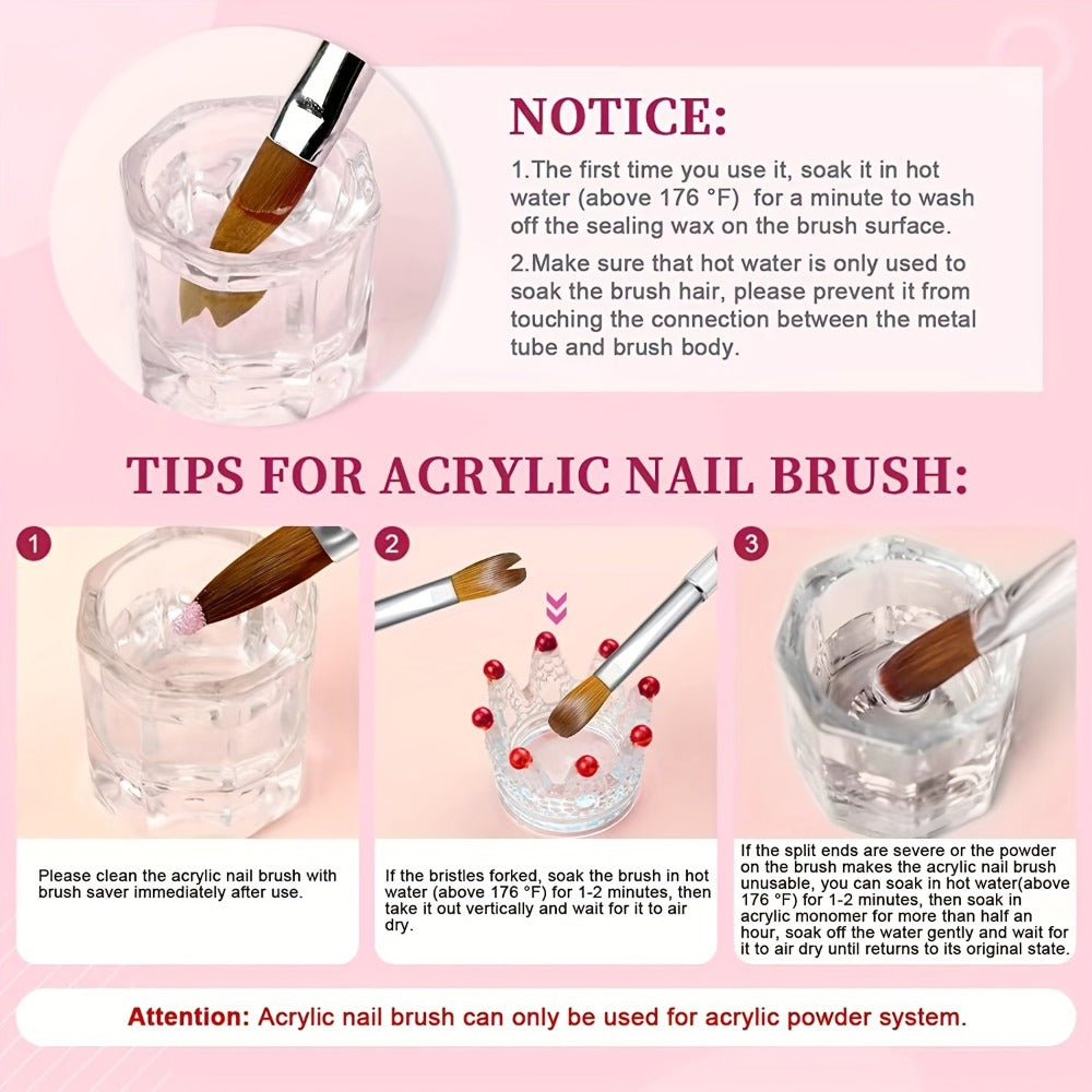 Kolinsky Acrylic Nail Brush Set 4Pcs – Sizes 10 12 14 16 for Acrylic Powder Application, Nail Extensions & 3D Nail Art Carving, Professional Nail Brushes
