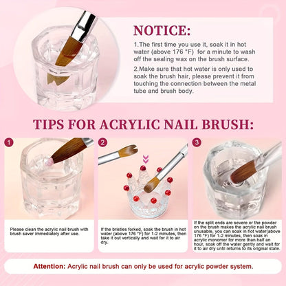Kolinsky Acrylic Nail Brush Set 4Pcs – Sizes 10 12 14 16 for Acrylic Powder Application, Nail Extensions & 3D Nail Art Carving, Professional Nail Brushes