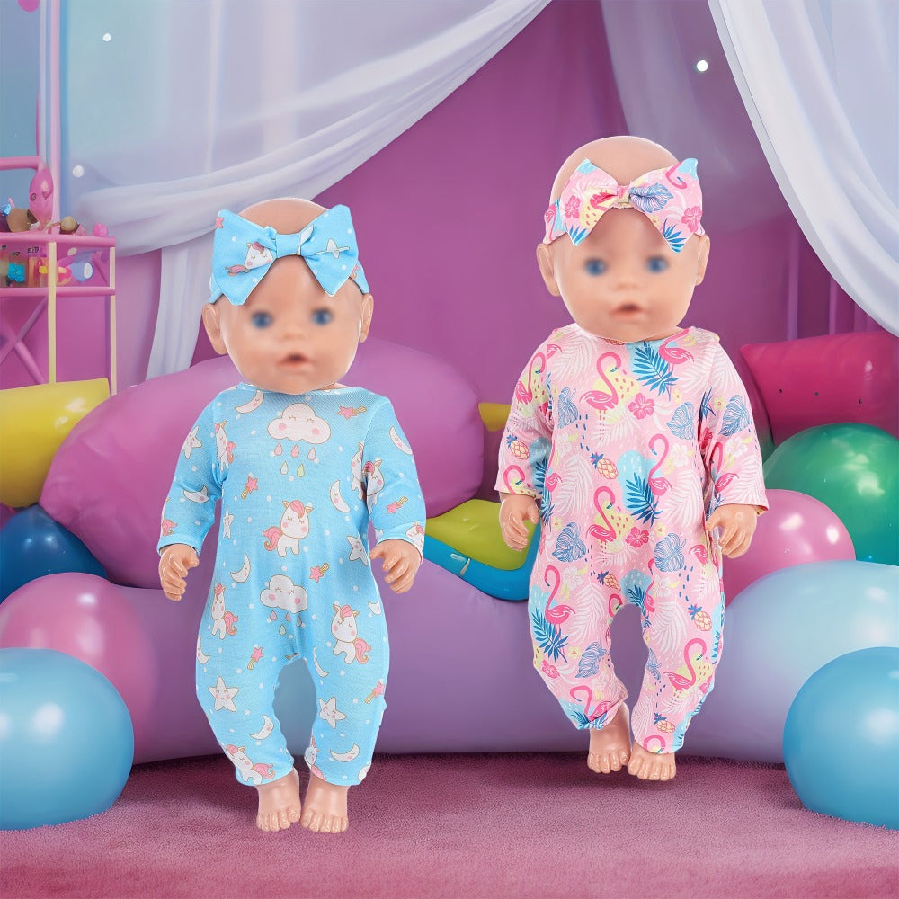 5-Pack Baby Doll Outfits Romper Clothes Set with Headbands for 14-16 Inch 43cm Newborn Dolls Girls Gift Ages 3+ Butterfly Unicorn Rainbow Bunny Flamingo Soft Fabric Dress Up (No Doll)