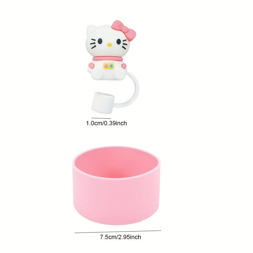 Kawaii Sanrio Tumbler Accessories Cup Sleeve & Silicone Boot Set - Compatible with 30 & 40 oz Tumblers, Hello Kitty Kuromi Cinnamoroll Melody Foam Handle Strap, Cute Cartoon Water Bottle Accessories