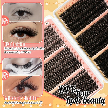 708Pcs Mixed Density Lash Clusters Kit 8-16mm 30D-100D Mega Volume with Glue Tweezers & Brush – Soft Reusable DIY Cluster Lashes for Natural to Dramatic Salon-Style Eye Makeup at Home