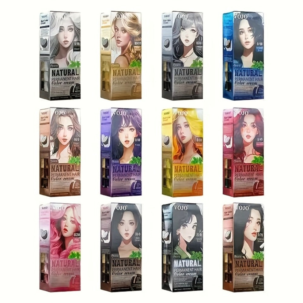 Permanent Hair Dye Kit 12 Vibrant Colors with Developer & Applicator Tools Bleach Blonde Ash Grey Ocean Blue Brown Purple Pink Red Golden Black Long-Lasting DIY At-Home Hair Color Cream Set Women