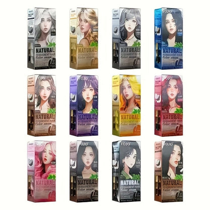 Permanent Hair Dye Kit 12 Vibrant Colors with Developer & Applicator Tools Bleach Blonde Ash Grey Ocean Blue Brown Purple Pink Red Golden Black Long-Lasting DIY At-Home Hair Color Cream Set Women