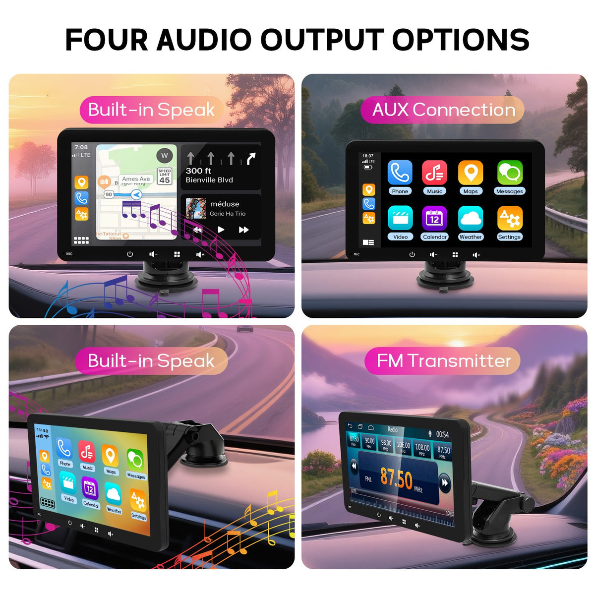 2026 New 7-Inch Wireless Car Display with Touch Buttons Below Features: - Built-In Car Audio System - Ultra-Hd Touchscreen - 1080P Rearview Camera - Dashcam - Wireless Connectivity - GPS Navigation - Supports Carplay, Android Auto