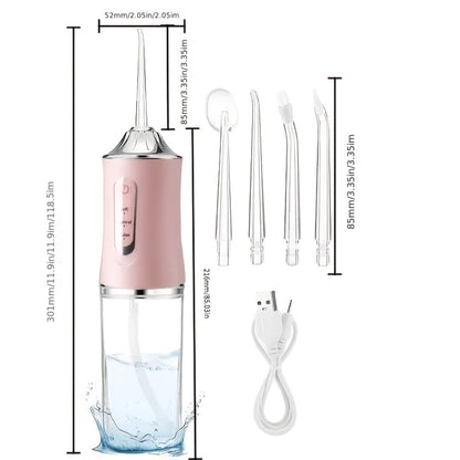 Electric Oral Irrigator Water Flosser with 360° Rotating Nozzle & Precision Pressure Control — Deep Cleans Teeth & Gums, Replaceable Heads, USB Rechargeable, 4 Colors, Home & Travel