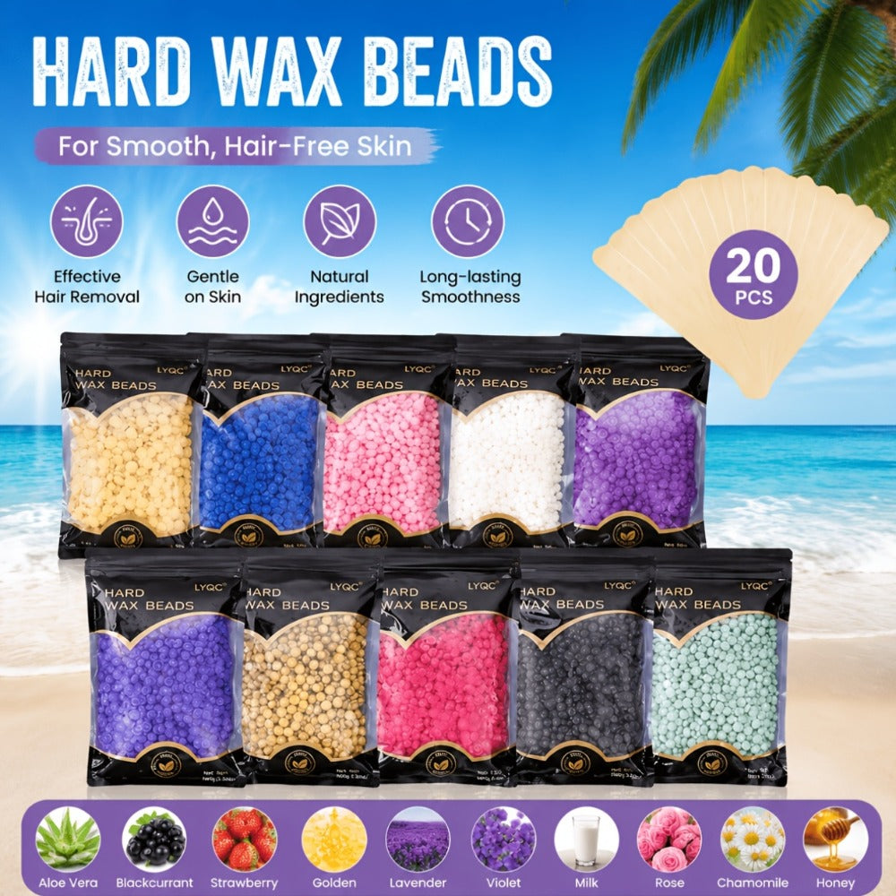 Hard Wax Beads for Hair Removal Full Body 1000g/2000g — Professional Waxing Kit with 20 Applicator Sticks, Low Melting Point Beginner-Friendly Depilatory Wax for Sensitive Skin, Unisex Women & Men