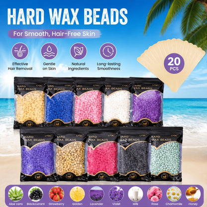Hard Wax Beads for Hair Removal Full Body 1000g/2000g — Professional Waxing Kit with 20 Applicator Sticks, Low Melting Point Beginner-Friendly Depilatory Wax for Sensitive Skin, Unisex Women & Men