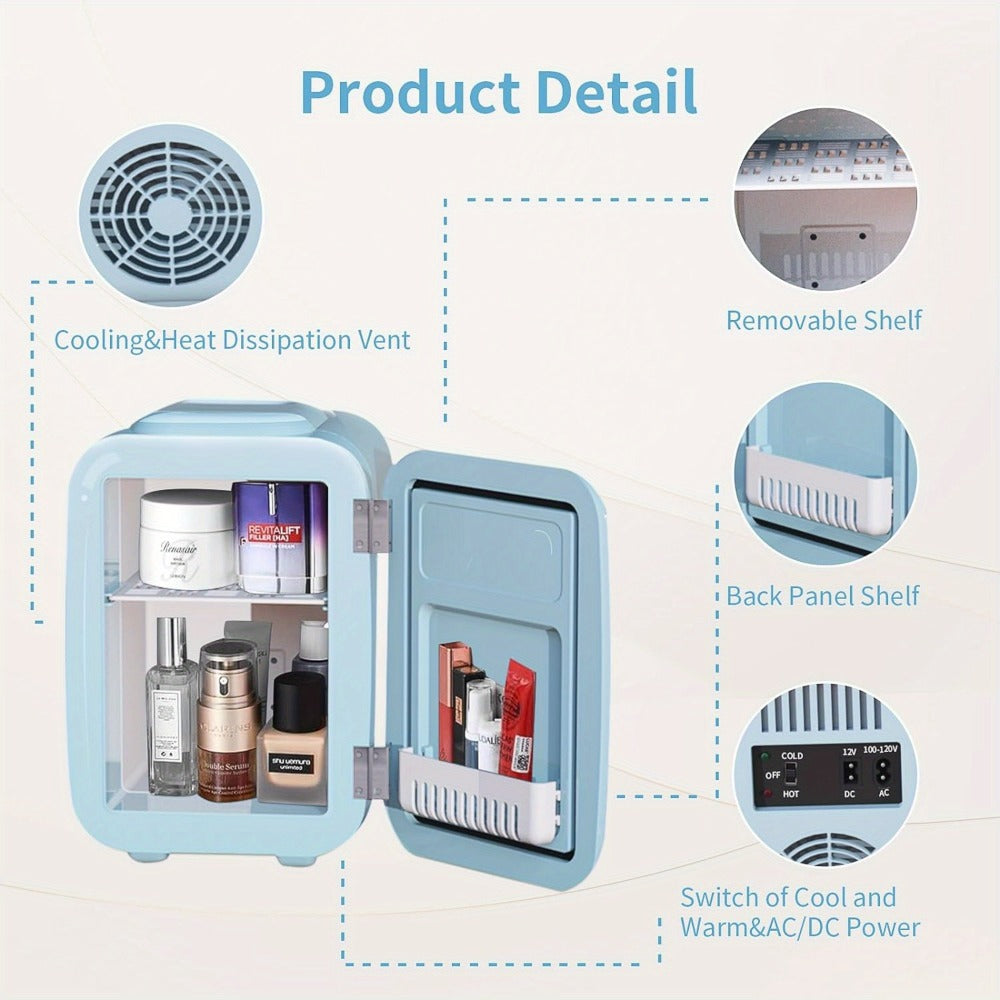 Mini Fridge 4 Liter 6 Cans - Thermoelectric Cooler and Warmer, 110V AC & 12V DC Portable Small Refrigerator for Bedroom, Office, Dorm, Car & Camping, Quiet 25dB Personal Mini Fridge 6 Colors