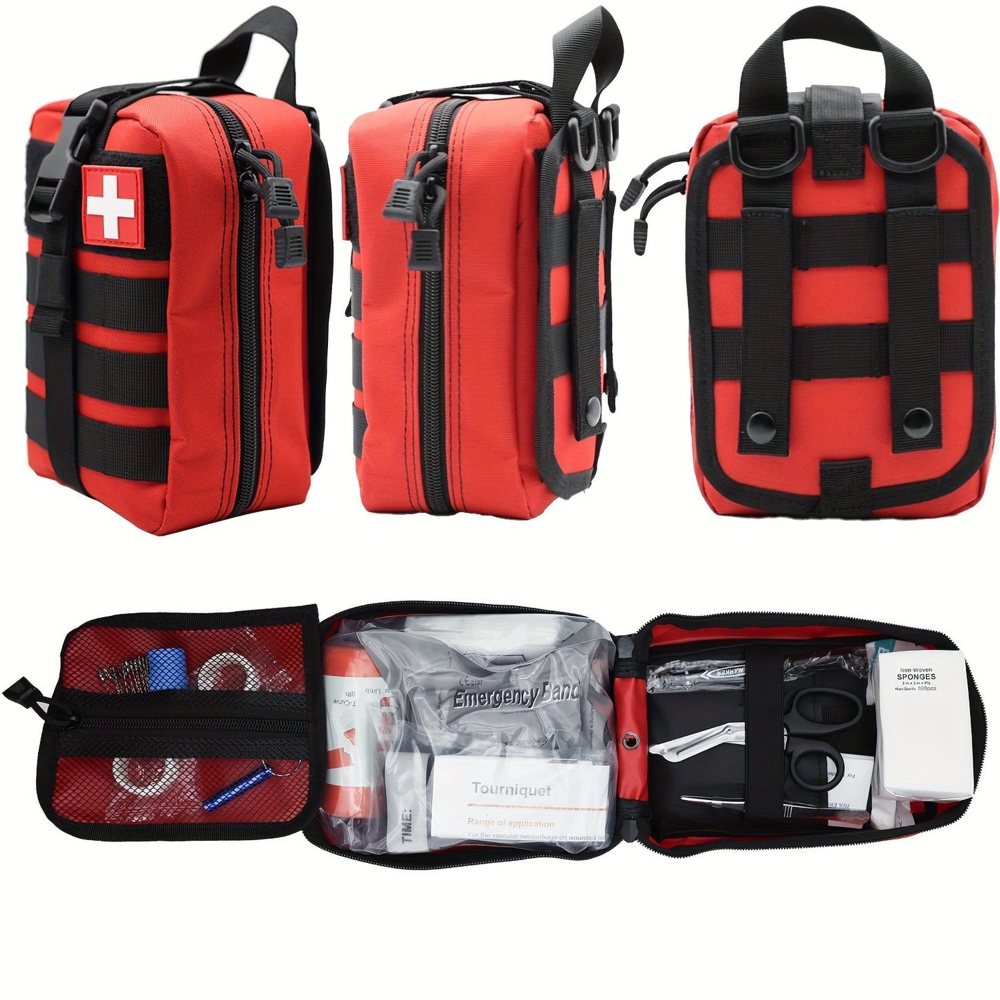 247pcs IFAK Trauma First Aid Kit with CAT Tourniquet and MOLLE Medical Backpack, Fully Stocked Bleeding Control Wound Care Splinting Airway Management Kit for EMT Military Camping Travel Home FSA HSA