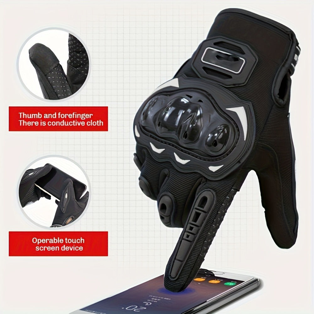 Motorcycle Gloves Full Finger Touchscreen – Hard Knuckle Protection, Breathable Knit, Cycling & Outdoor Riding, Sizes M–XXL, Black & Red