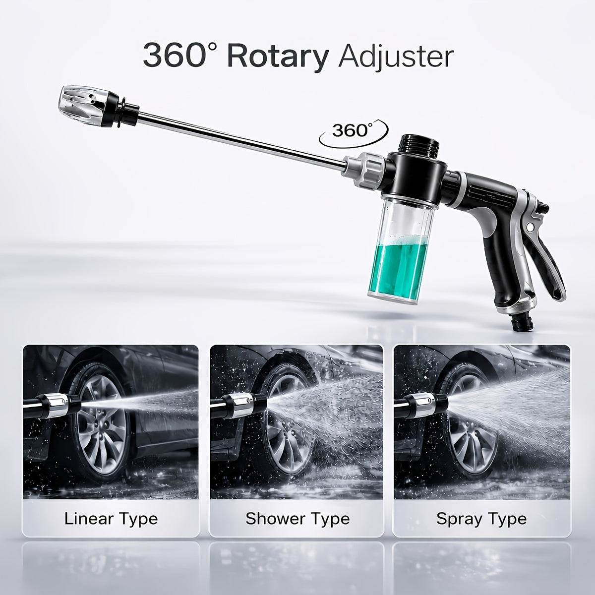 2pcs Upgraded Car Wash Sprayer Set | Long Rod Water Gun with Wash Towel, 360° Adjustable Nozzle, Removable Foam Bottle, Easy Setup, No Hose Included, for Car, Motorcycle, Garden & Yard Cleaning