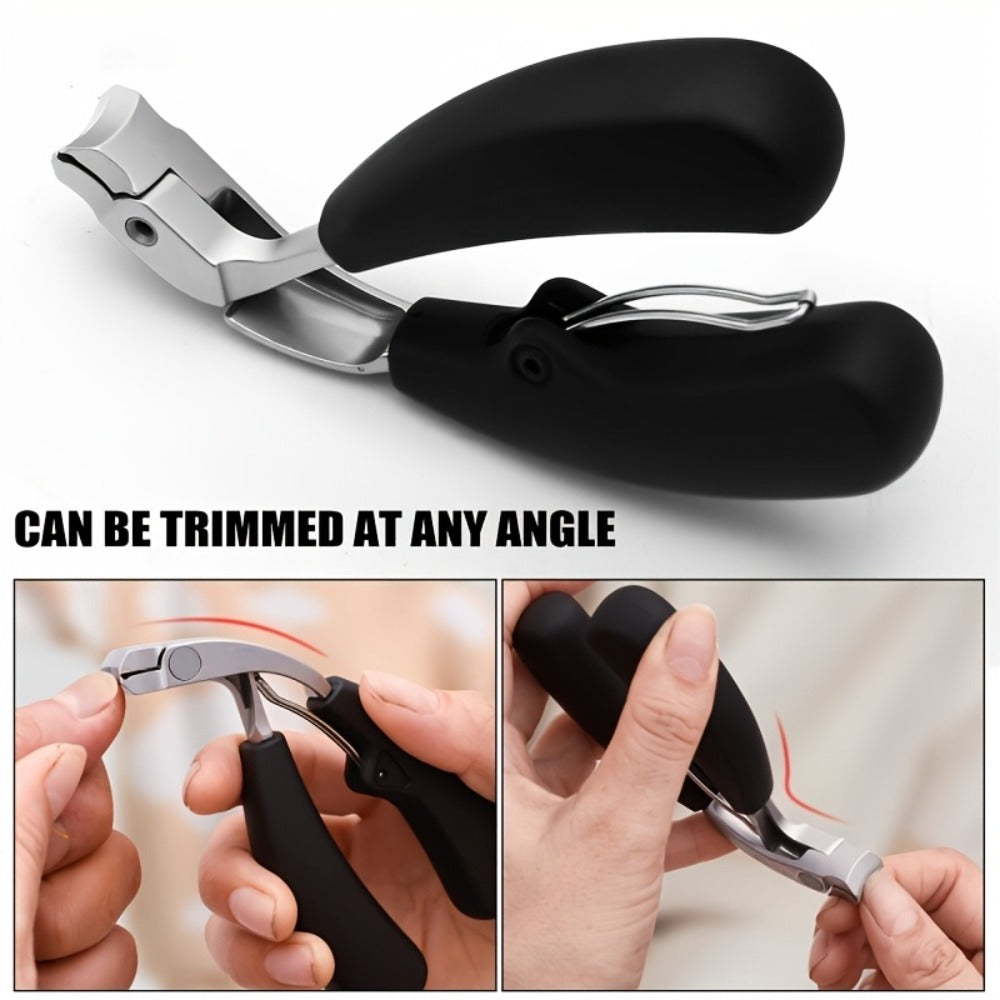 Heavy Duty Nail Clippers for Thick Toenails Seniors — Stainless Steel Concave Blade Large Opening Long Angled Handle, No-Splash Elderly Friendly Precision Toenail Trimmer with Nail File 2pcs