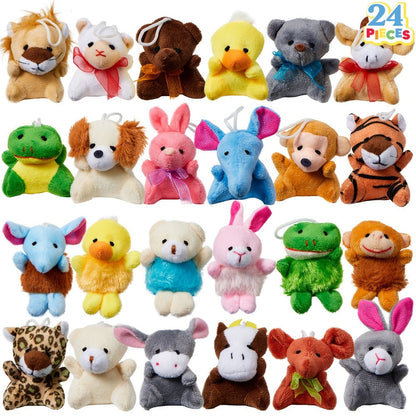Bulk Mini Stuffed Animal Party Favors 24 Pack – 2.5-3 Inch Plush Keychain Toys for Easter Egg Hunt Basket Stuffers, Birthday Classroom Prizes, Halloween Goody Bag Fillers for Kids