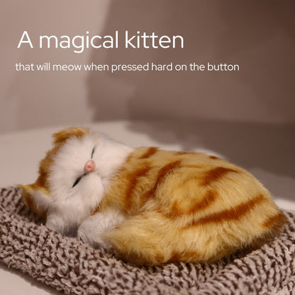 Stuffed Cat Plush Toy Realistic Sleeping Kitten with Meow Sound Soft Faux Fur Simulation Cat Doll Desk Decor Birthday Christmas Gift for Kids Cat Lovers