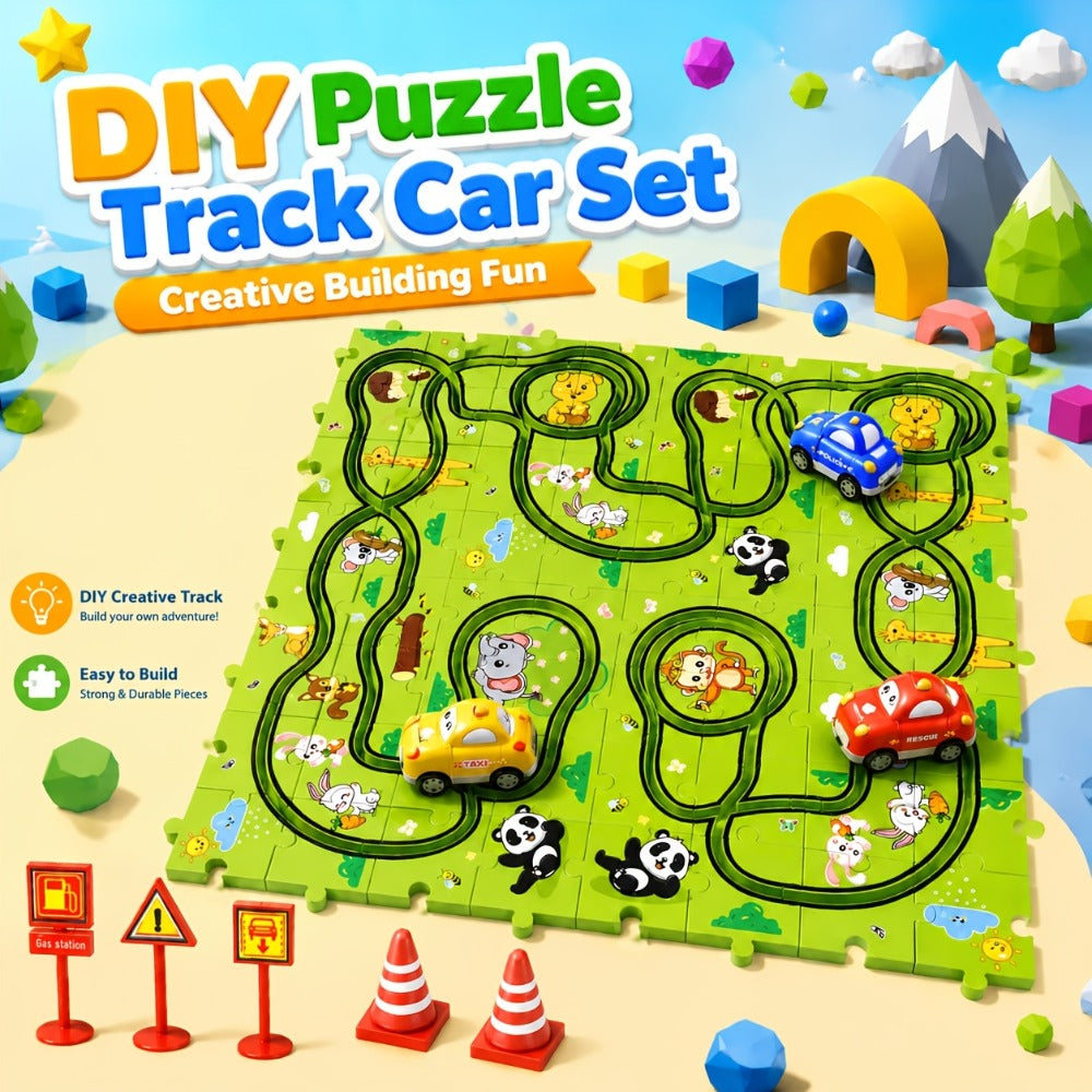 Jigsaw Puzzle Race Track Car Set Toy for Boys Kids – 39 56 73 PCS Flexible Building Track with Toy Cars | STEM Educational Play | Best Birthday Christmas Gift Ages 3 4 5 6 7