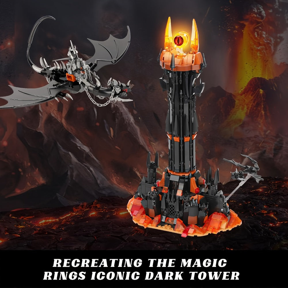 Dragon Castle Building Set Black Dragon Guardian Tower – Dark Fantasy Assembly Model Kit for Adults & Teens, Gothic Magic Tower Display Piece, Halloween Birthday Gift for Dragon & Fantasy Fans