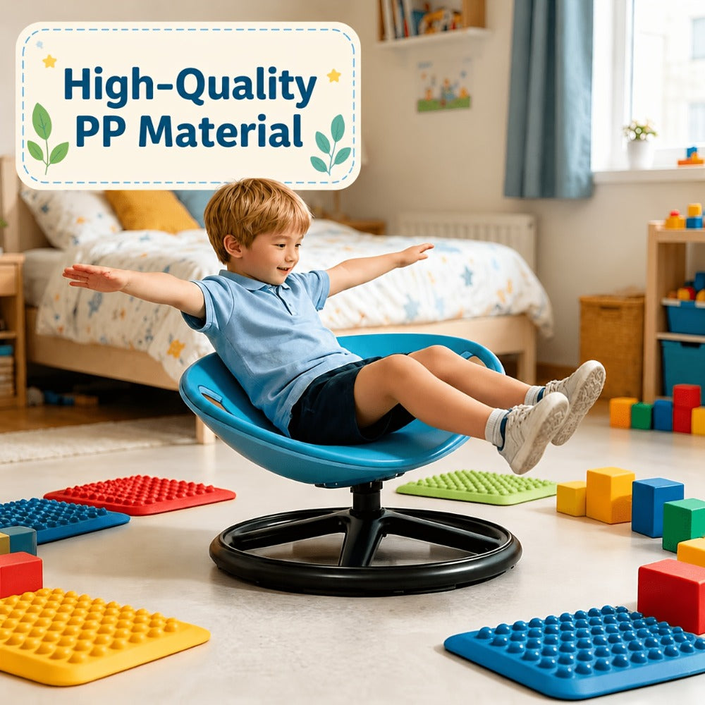Sensory Spinning Chair for Kids, Autism & ADHD Therapy Spin Seat, Durable Plastic & Metal, Enhances Coordination & Attention, Indoor Outdoor Use, Orange & Blue
